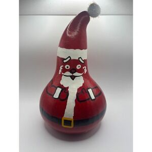 Hand Painted Dried Gourd Santa Claus Figurine Christmas Folk Art Decor 9 Inch